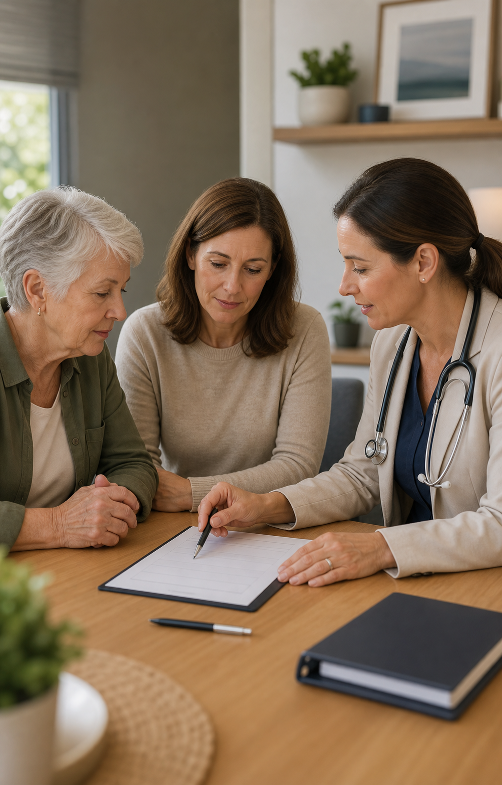 Doctor discussing treatment information with two patients